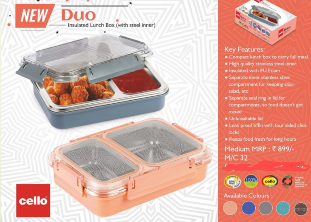 Cello Duo Medium Insulated Lunch Box with Stainless Steel Inner