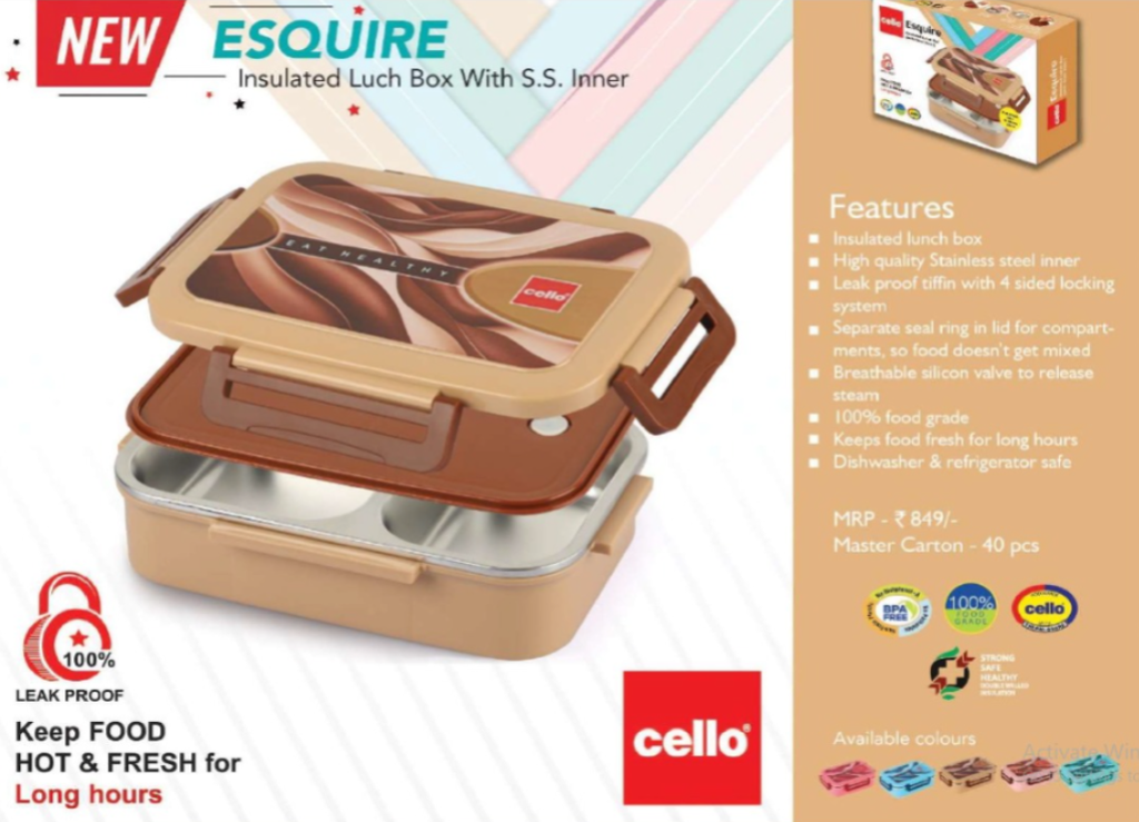 Cello Esquire Insulated Lunch Box with 2 Containers Stainless Steel Inner