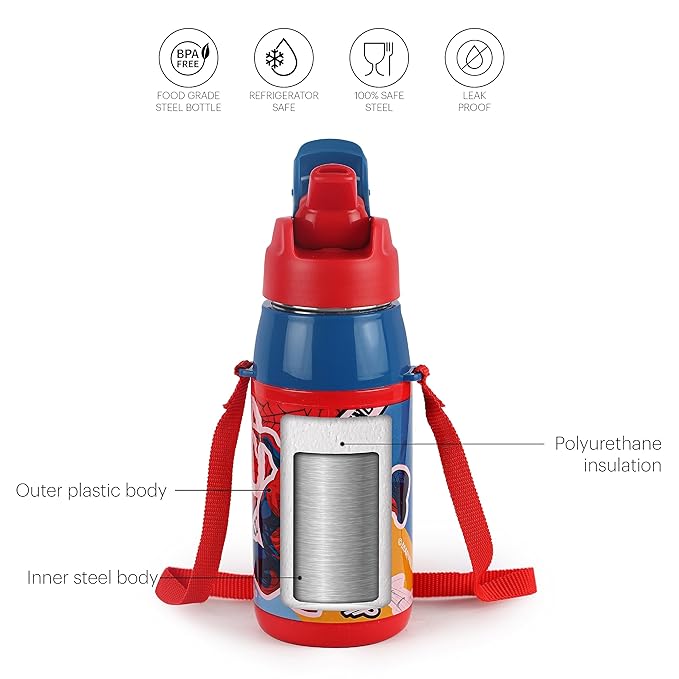 Cello Puro Steel-X Hydra Kid Water Bottle 400ml (Inner Steel & Outer Plastic)