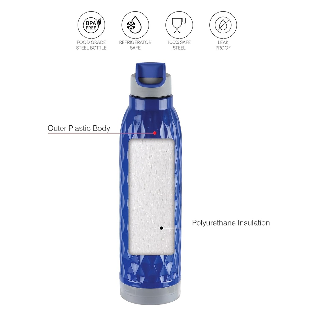 Cello Puro Wave Plastic Insulated Water Bottle 900ml
