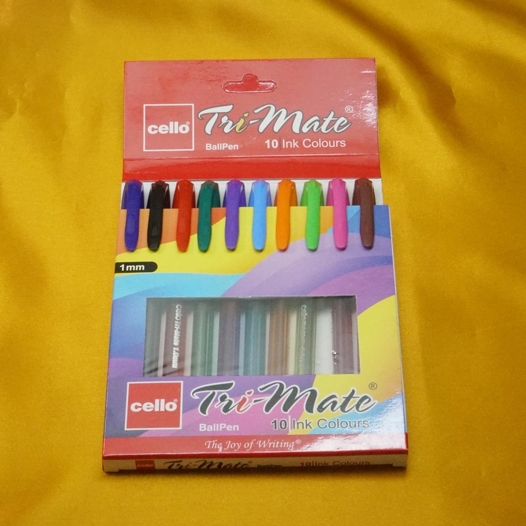 Cello Tri-mate Ball Pen 1mm Assorted 10 Shades (Pack Of 10)