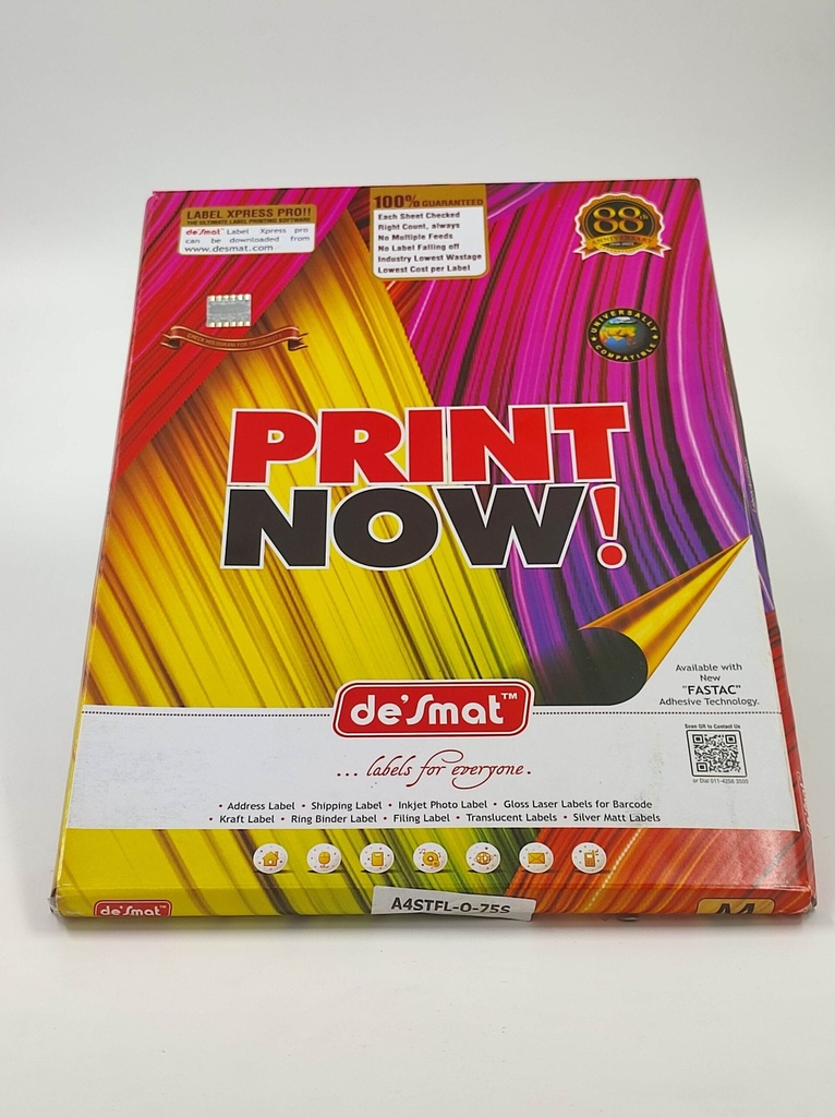 Desmat Fluorescent Sticker Papers, A4 Size, Green Colour, Laser Inkjet Printable Self Adhesive Sticker Label(Pack Of 75)