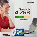Frontech Blank DVD Recordable, 4.7 GB Storage, 120 Mins, 16X Speed - Pack of 50
