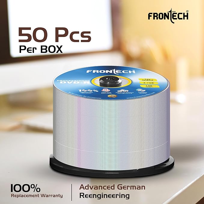 Frontech Blank DVD Recordable, 4.7 GB Storage, 120 Mins, 16X Speed - Pack of 50