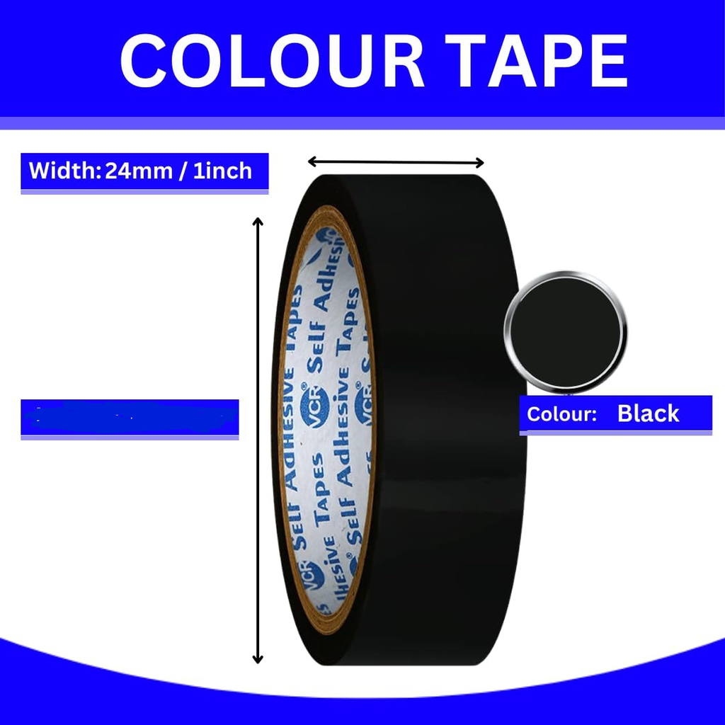 Redking Colour Tape Black Colour 1 Inch 24mm x 35mtr (Pack of 12)