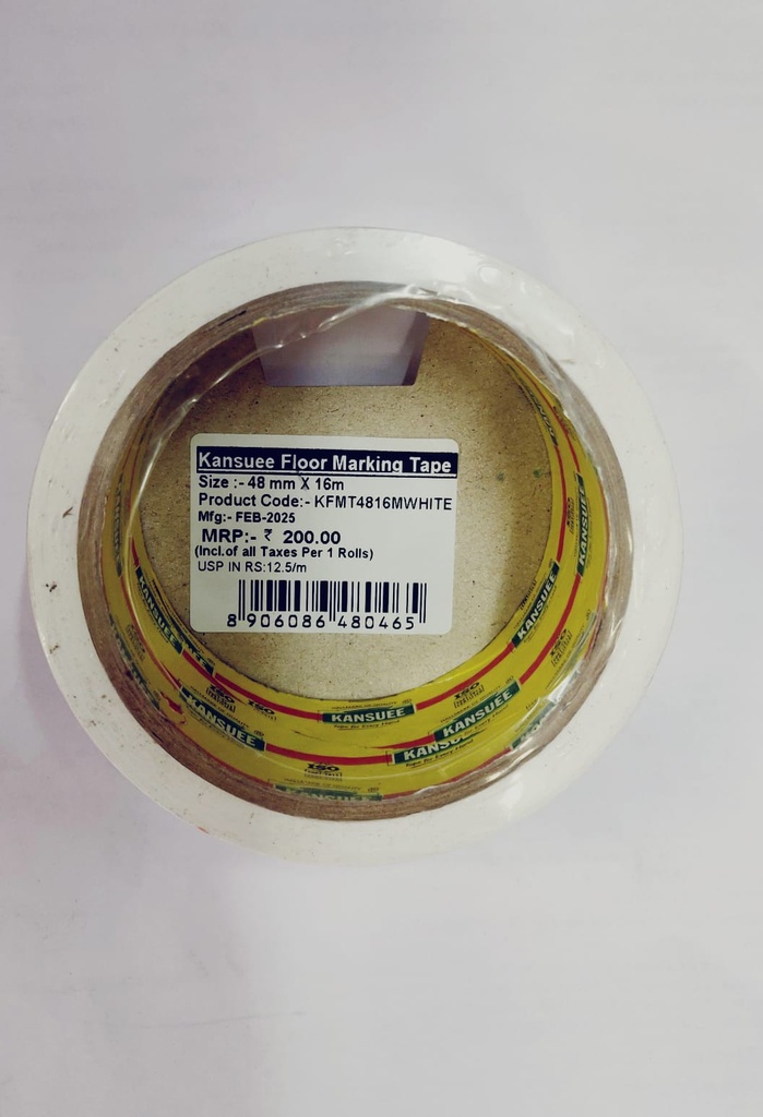 Kansuee Floor Marking Tape / Social Distance Tape, Size 2 Inch (48mm) Plain White Colour 16 Meter