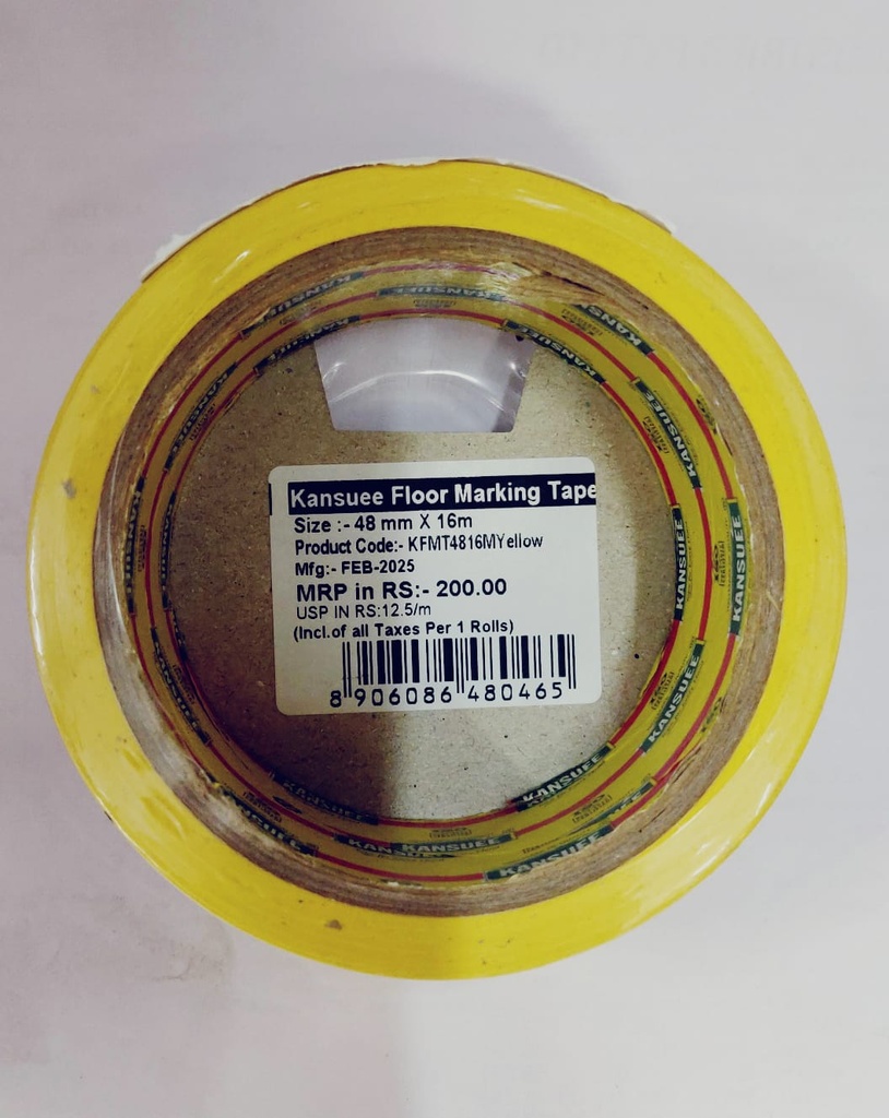 Kansuee Floor Marking Tape / Social DistanceTape Size 2 Inch (48mm) Plain Yellow Colour 16 Meter