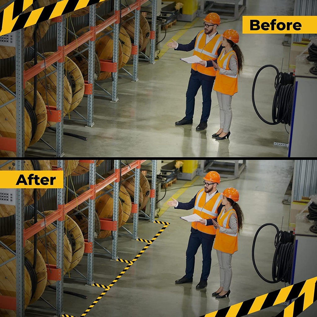 Kansuee Floor Marking Tape, Zebra Yellow & Black Colour, Size 2 Inch (48mm)-18 Meter