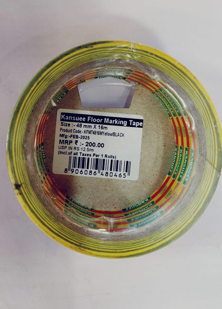 Kansuee Floor Marking Tape, Zebra Yellow & Black Colour, Size 2 Inch (48mm)-18 Meter