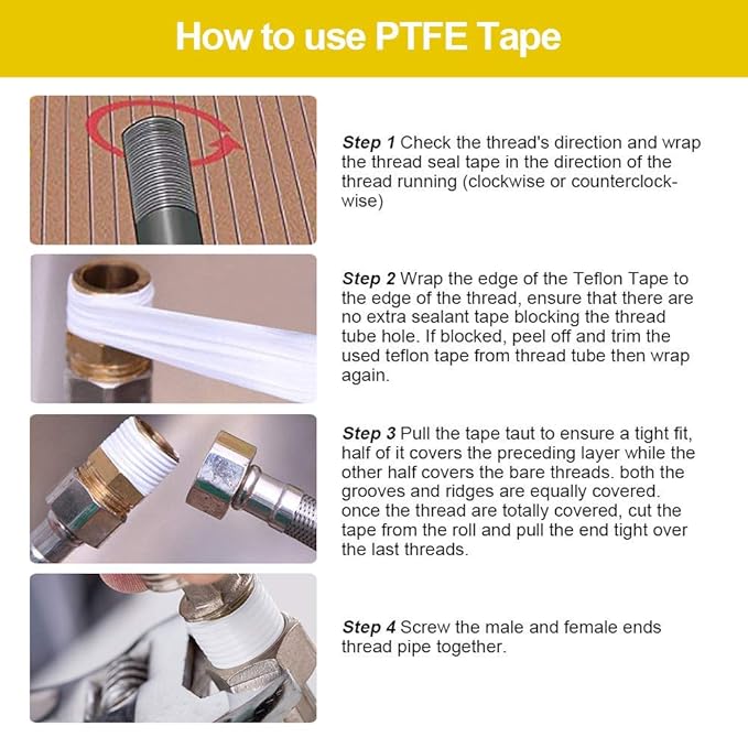 Kansuee Teflon Tape,  PTFE Thread Seal Tape 12.5mmx0.35, 10 Meter-Pack Of 10
