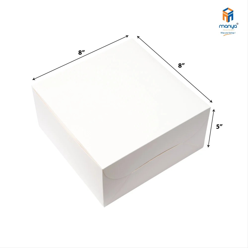 Cake Box Duplex White Size 8x8x5 Inch For 500gm Cake (Pack Of 50)
