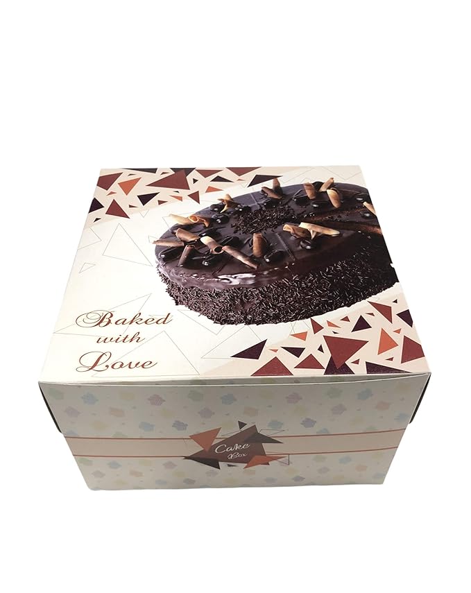 Cake Box Multi Printed Size 10x10x5 Inch, For 1kg Cake (Pack Of 50)
