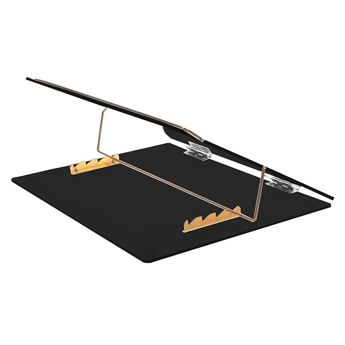 Kebica Tabletop Writing Desk Elevator Stand With Golden Metal Base With Adjustable Height PS Sheet 15x21 Inch 8mm Brass