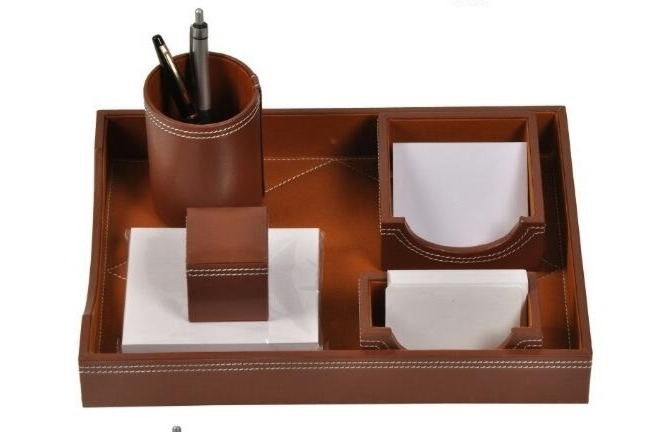 Kebica Paper Tray, Leatherette Desk Set (No.1600) Set Of 5 Pc