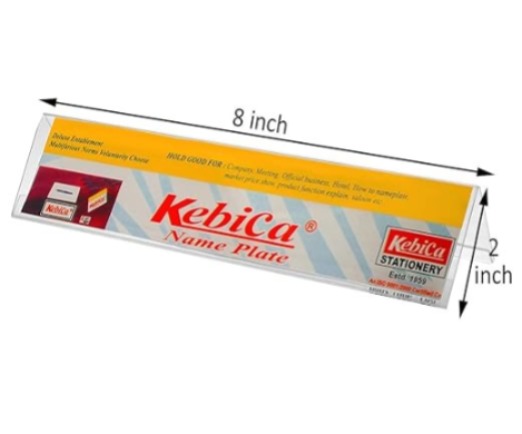 Kebica Two-Sided Acrylic Name Plate Holder Stand A-Shaped, Size 8x2.25 Inch (Transparent Colour)