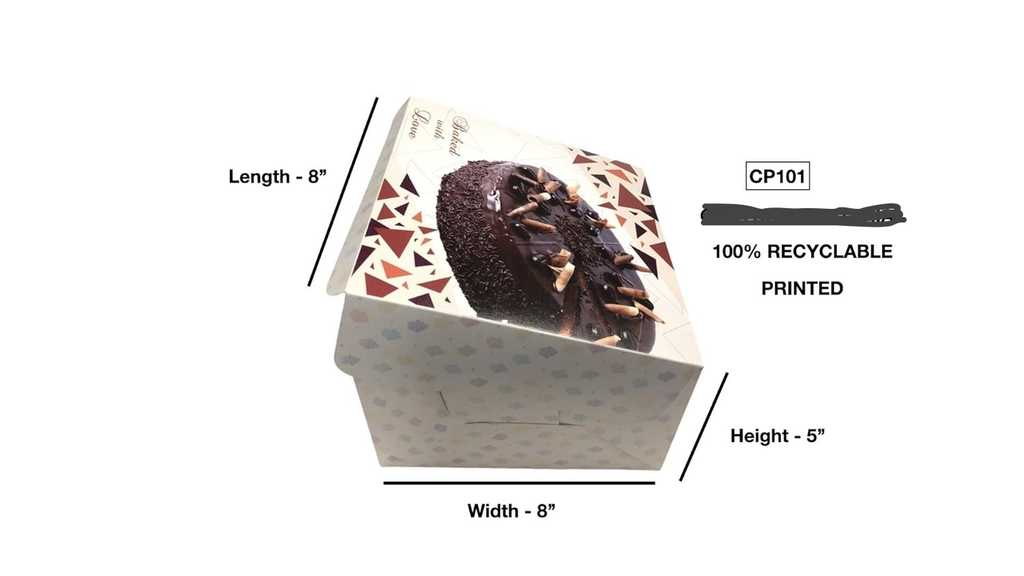 Cake Box Multi Printed Size 8x8x5 Inch For 500gm Cake (Pack Of 50)