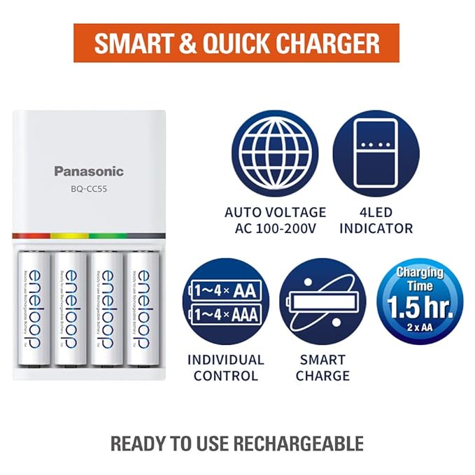 Panasonic Eneloop Battery Charger BQ-CC55N for AA & AAA rechargeable Batteries
