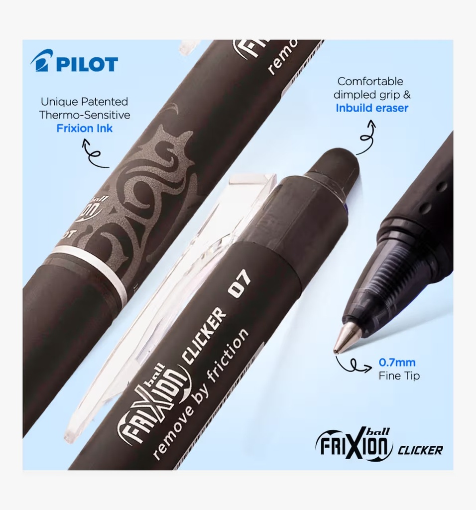 Pilot Pen Frixion Clicker 0.7mm Black (Erasable Pen)