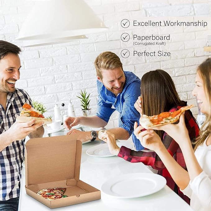 Pizza Box 3 PLY Plan Corrugated Brown 10x10x2 Inch (Pack Of 100)