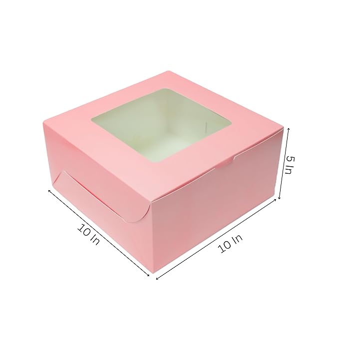 Premium Cake Box Window, Size 10x10x5 Inch For 1kg Cake, (Pack Of 25)