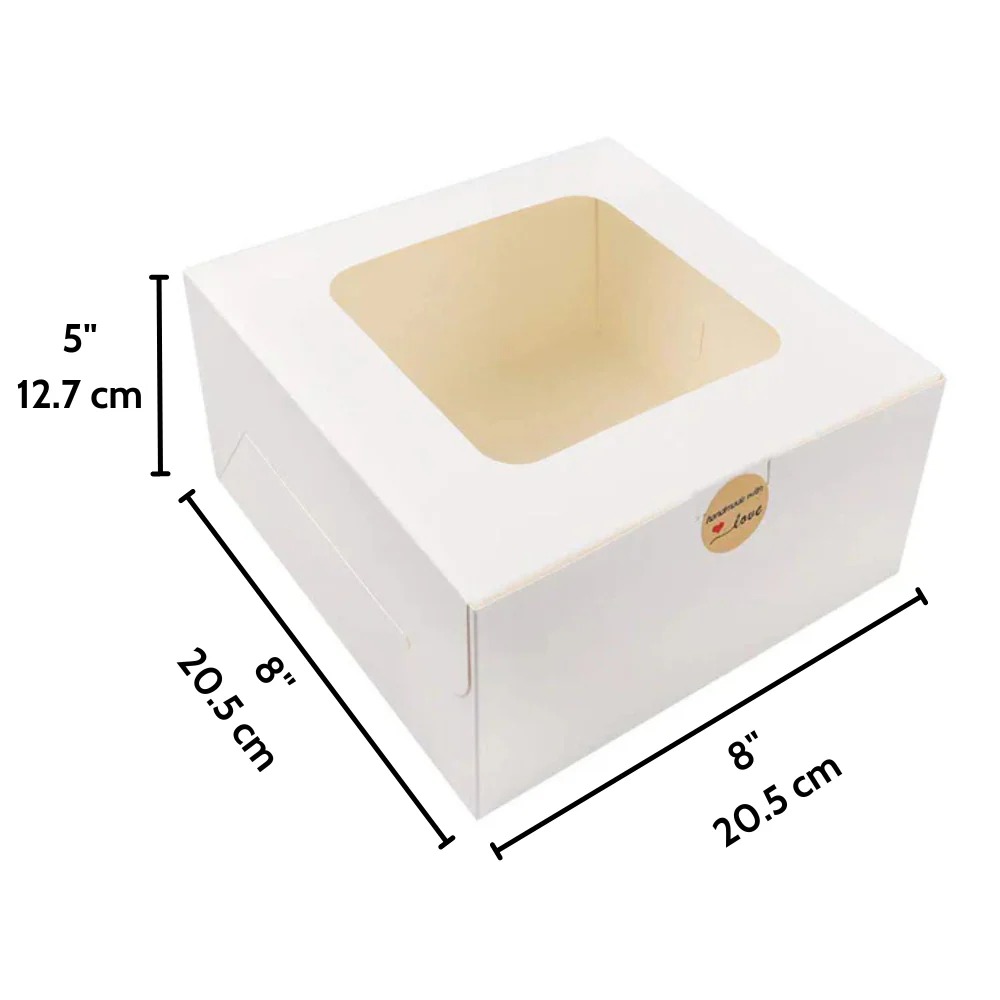 Premium Cake Box Window, Size 8x8x5 Inch, For 500gm Cake (Pack Of 25)