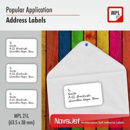 NovaJet (Technova) MPL 21, A4 Size 63.5x38 mm, Multipurpose Label Sticker, White Colour, Pack of 100 Sheets