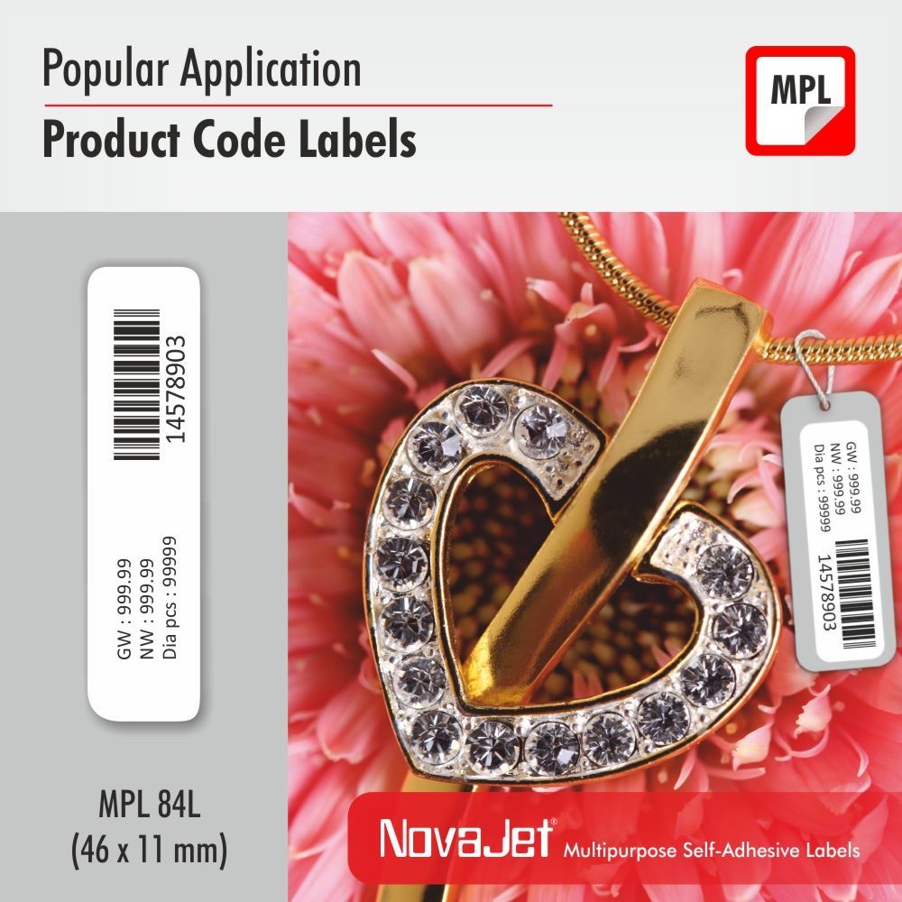 NovaJet (Technova) MPL 84, A4 Size 46x11 mm, Multipurpose Label Sticker, White Colour, Pack of 100 Sheets