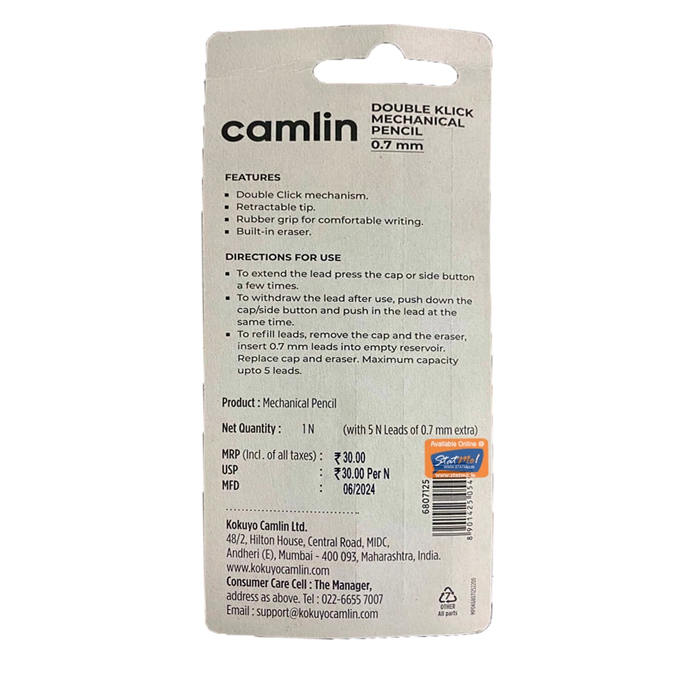 Camlin Double Klick Mechanical Pencil+Lead-0.7 mm