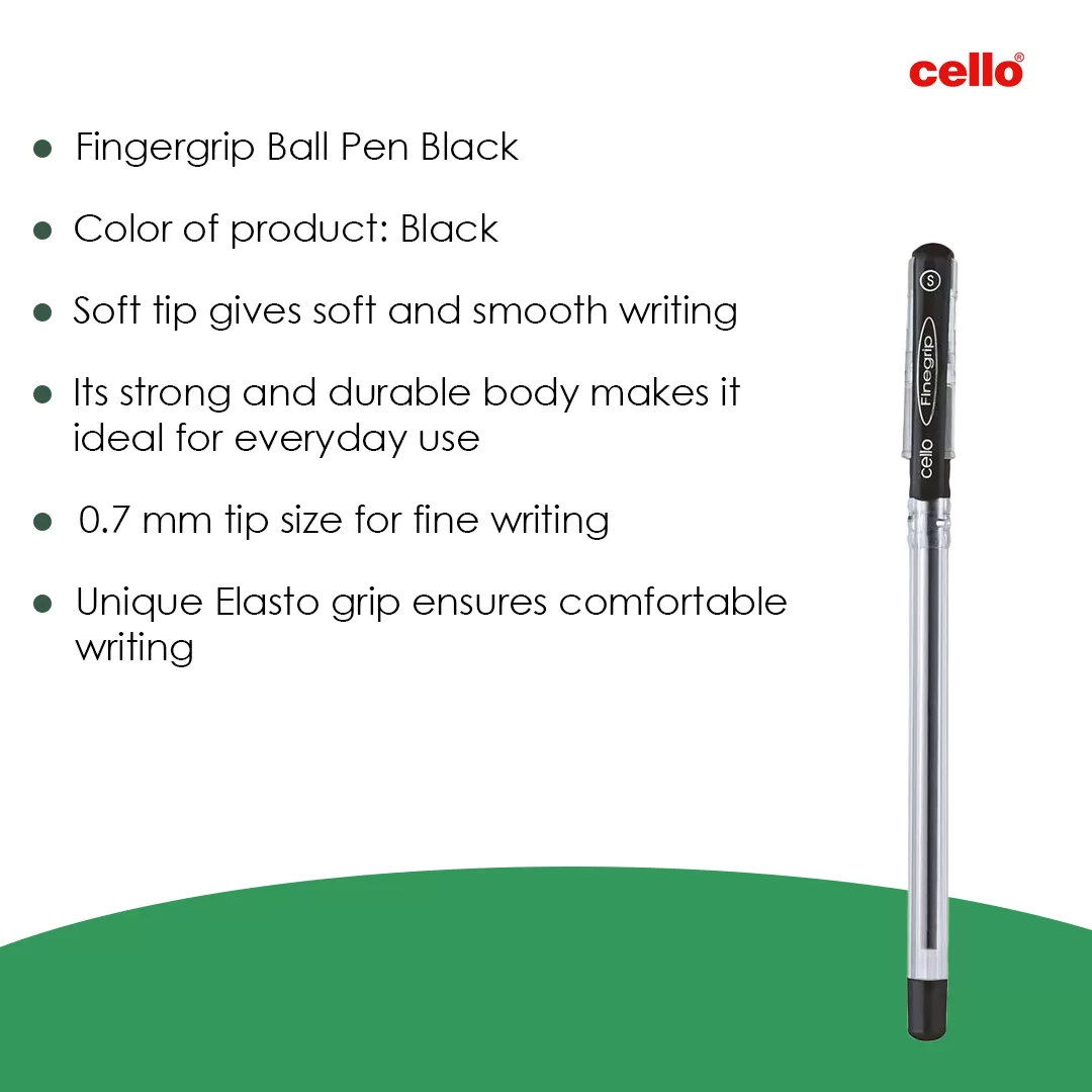 Cello Finegrip Ball Pen Black Colour 0.7mm (Pack Of 5)