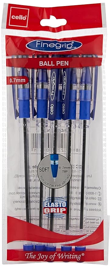 Cello Finegrip Ball Pen Blue Colour 0.7mm (Pack Of 5)