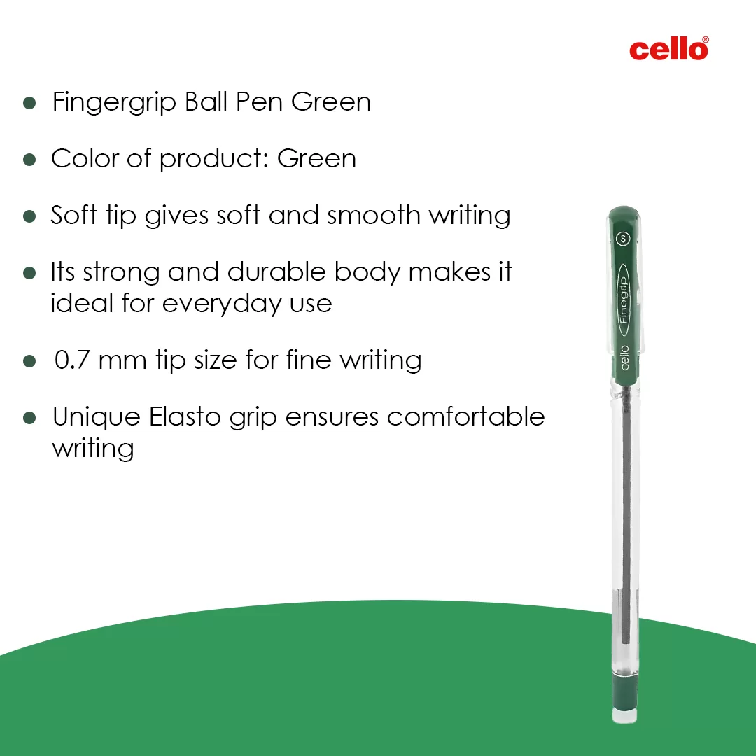 Cello Finegrip Ball Pen Green 0.7mm (Pack Of 5)