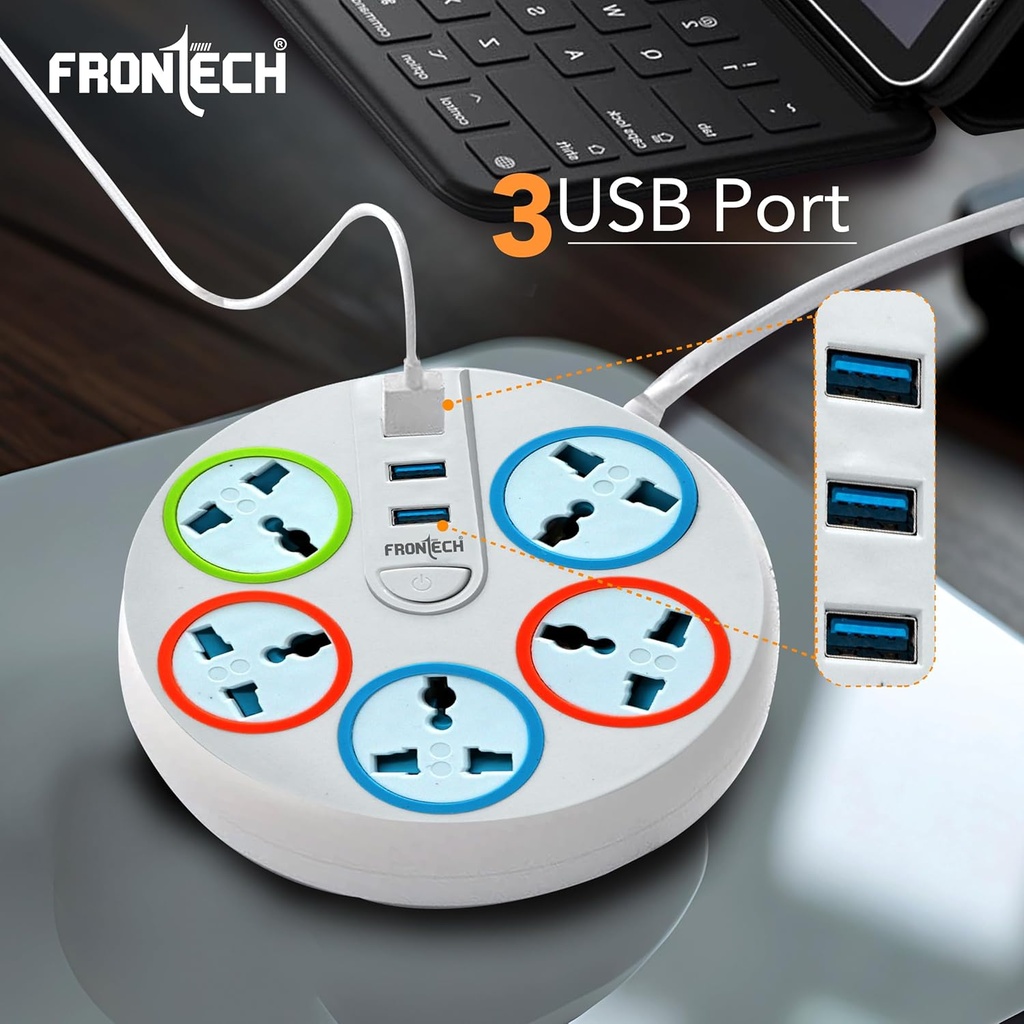 Frontech Power Connector with 3 USB Ports & 5 Universal Sockets