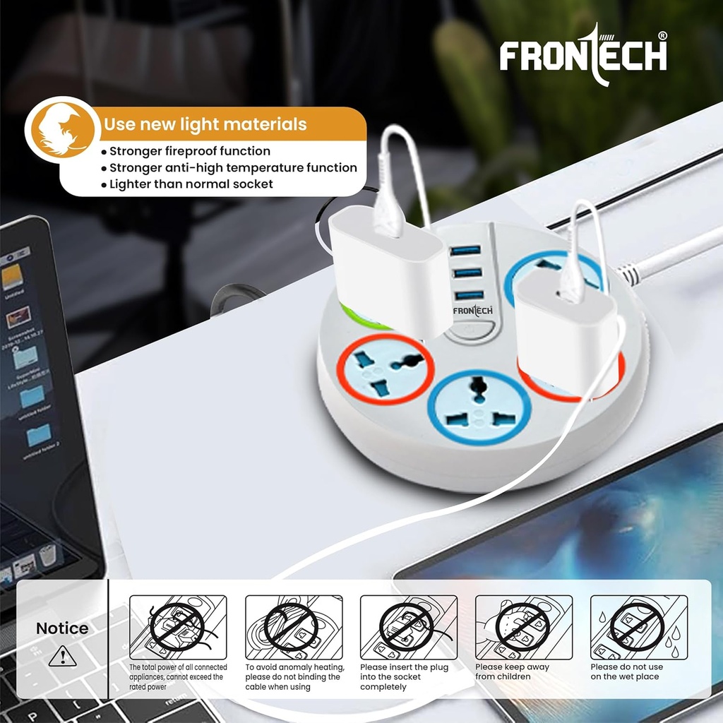 Frontech Power Connector with 3 USB Ports & 5 Universal Sockets