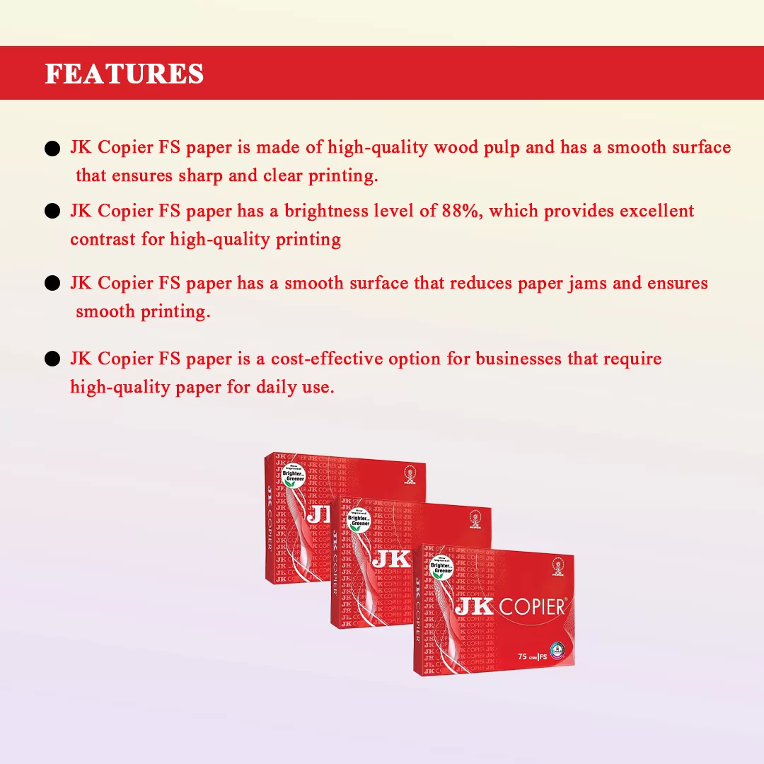 JK Red Copier Paper, Legal Size(F/S), 75 Gsm (500 Sheet,1 Ream) White Colour