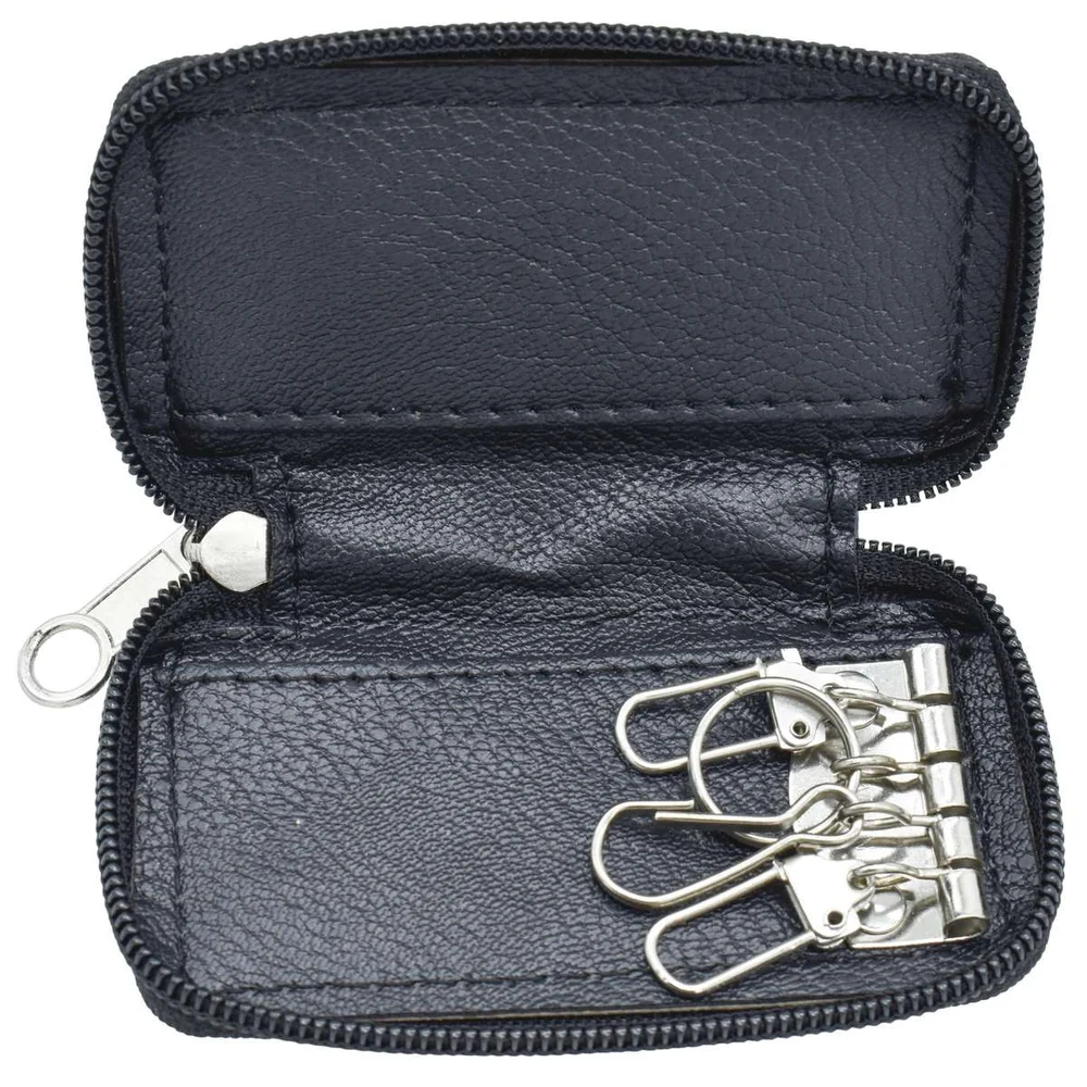 Kebica Leather Key Purse 4x3.5 Inch, 6 Hooks Key Holder Black Colour (No.220)