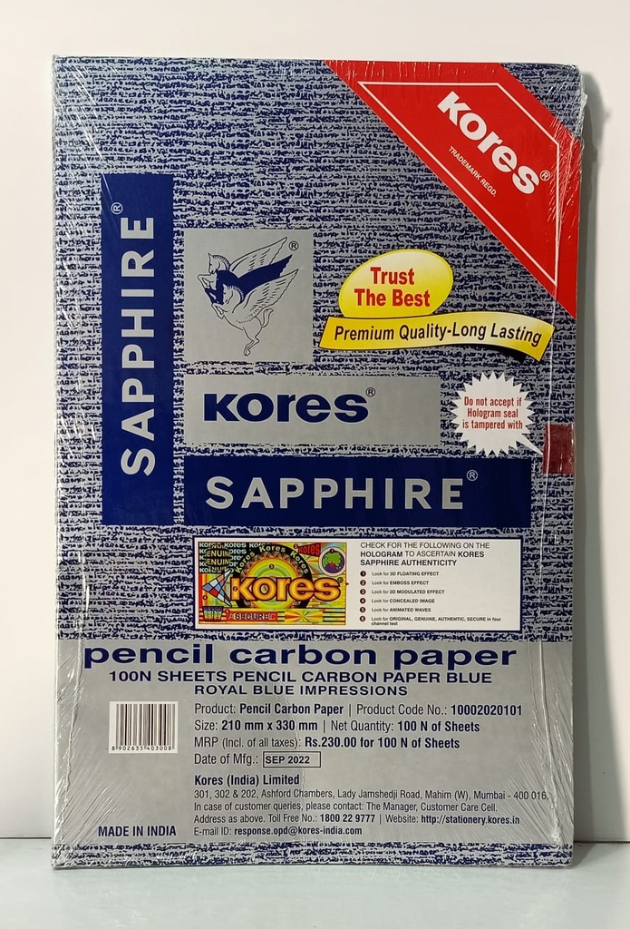 Kores Pen/Pencil Carbon Paper Sapphire Blue Colour (Pack Of 100)