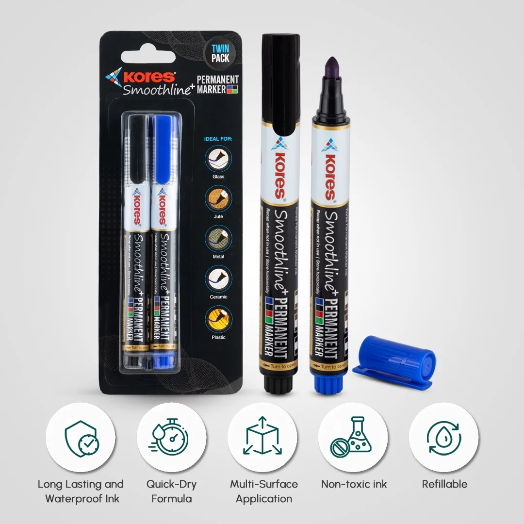 Kores Permanent Marker Pen (Pack Of 2)