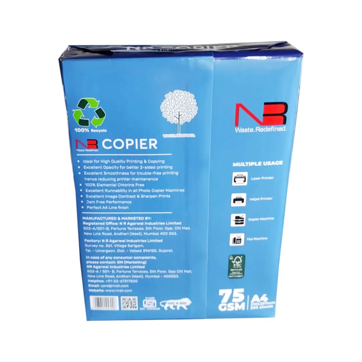 N R Copier Paper A/4 75 Gsm (500 Sheet,1 Ream) White Colour