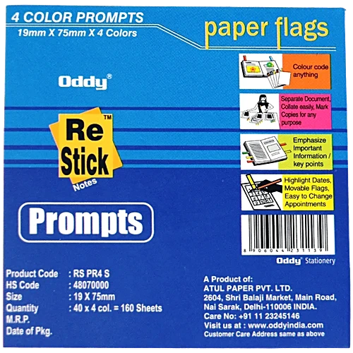 Oddy Sticky Notes 1"x3" (25mmx75mm) 4 Colour Post IT 160 Sheet