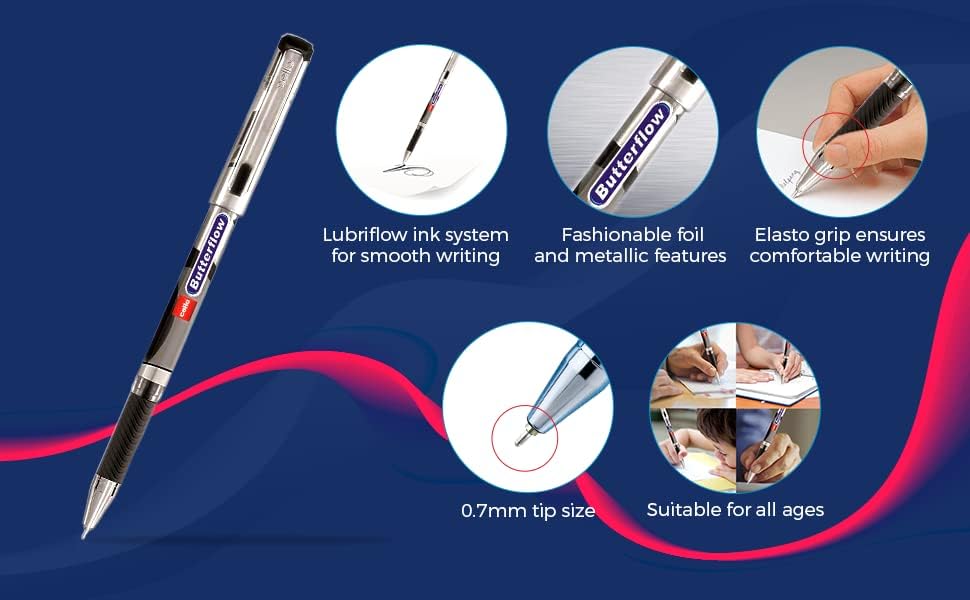 Cello Butterflow Simply Ball Pen Blue Colour 0.7mm-Pack Of 10