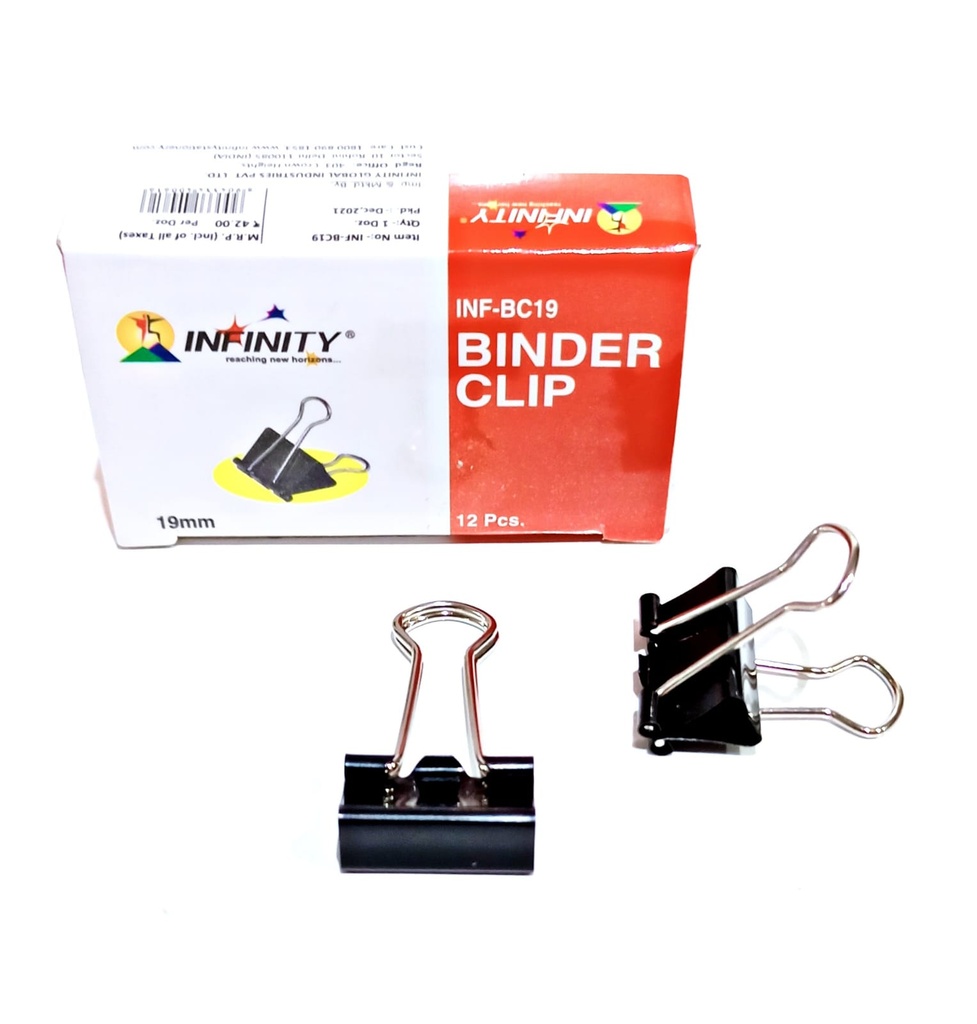 Infinity Binder Clip 19mm-Pack Of 12 (B12)