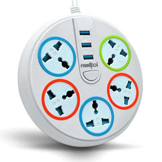 Frontech Power Connector with 3 USB Ports & 5 Sockets (1.5 Meter Cable)