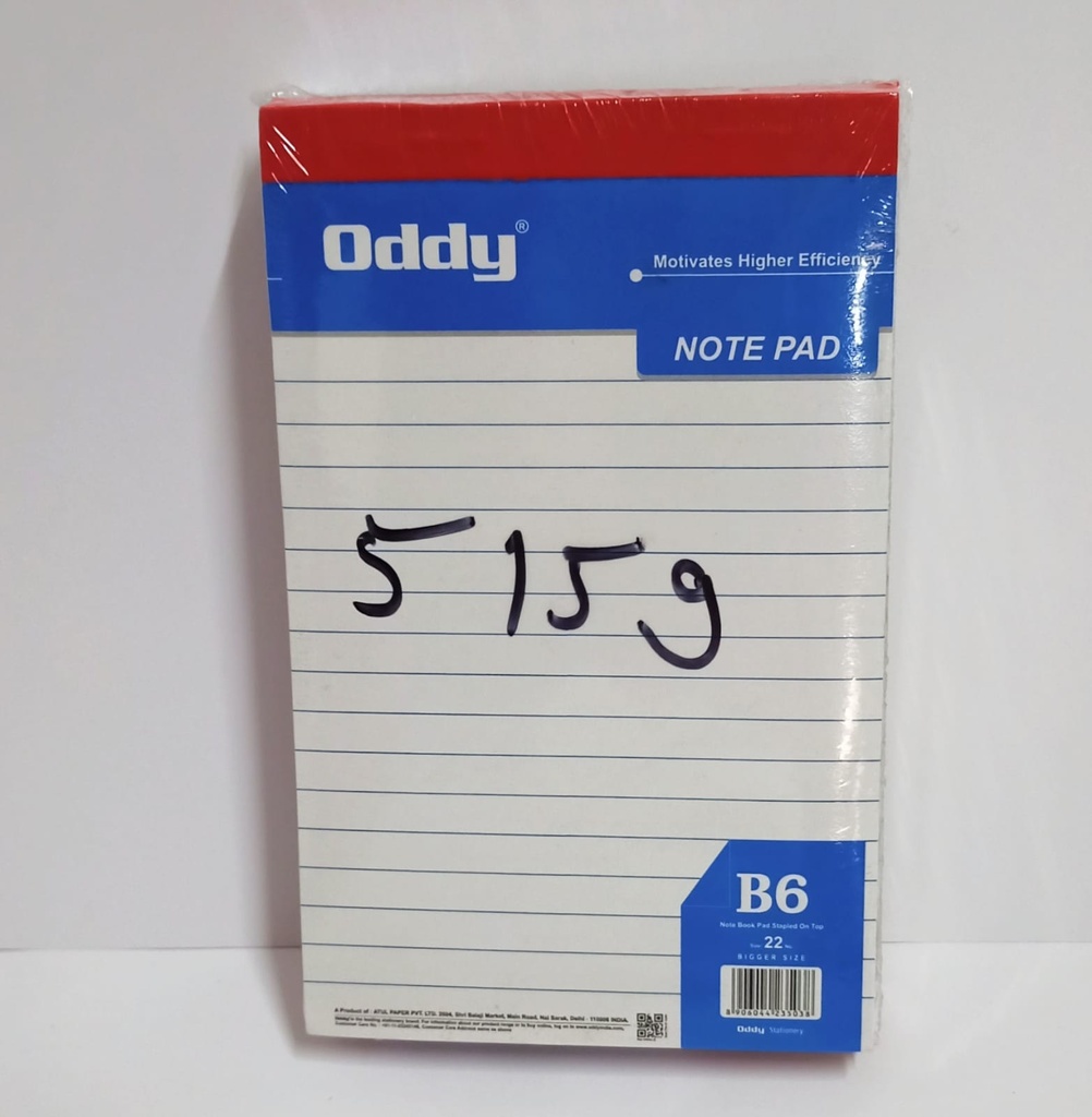 Oddy Writing Pad B6 80 Pages 1/12 Ruled Paper-Pack Of 5 (B32)