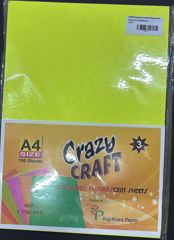 Lemon Yellow Flourocent Paper A/4-100 Sheet