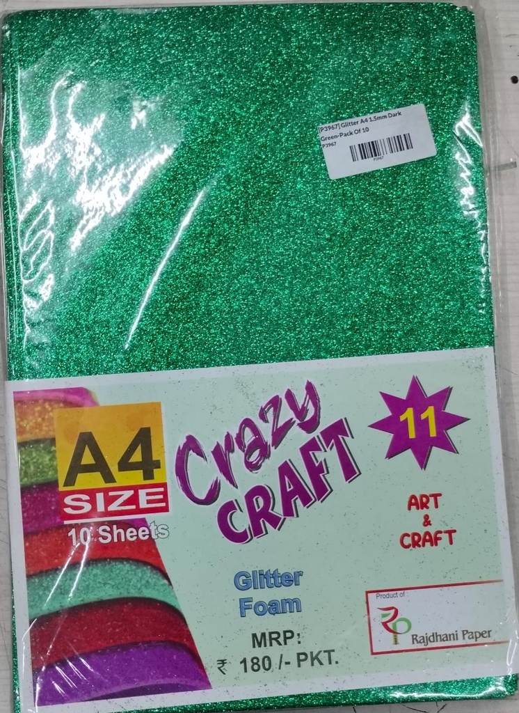 Glitter Foam A4 Green-Pack Of 10