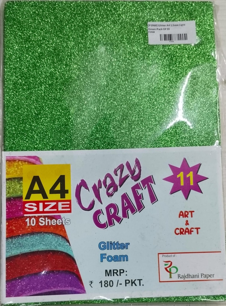 Glitter Foam Sheet A4 Light Green 1.75mm Pack Of 10 (B200)