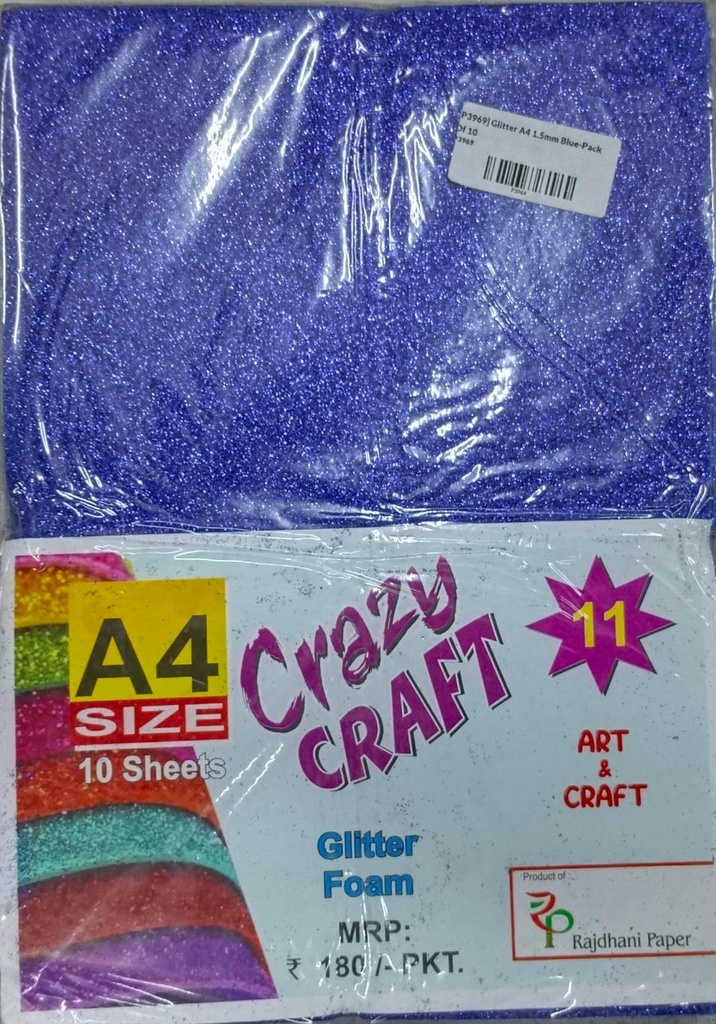 Glitter Foam Sheet A4 Blue 1.75mm Pack Of 10 (B200)