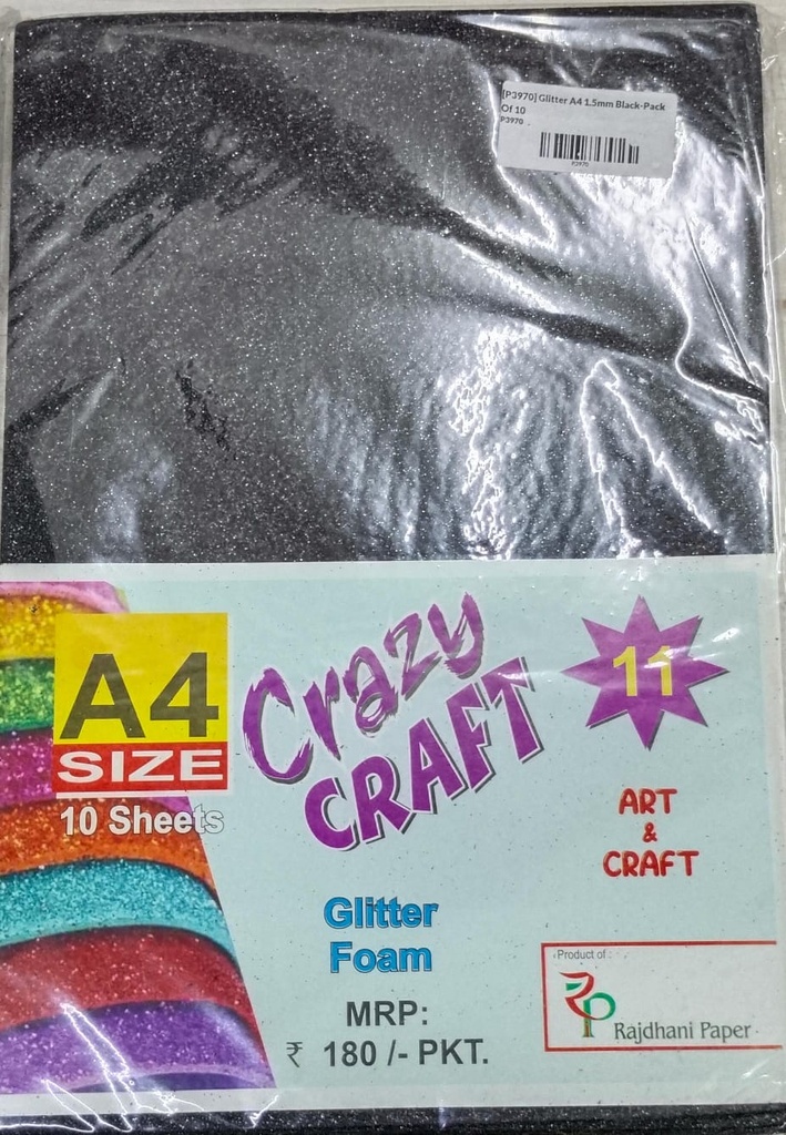 Glitter Foam Sheet A4 Black 1.75mm Pack Of 10 (B200)