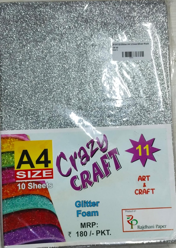 Glitter Foam Sheet A4 Silver 1.75mm Pack Of 10 (B200)