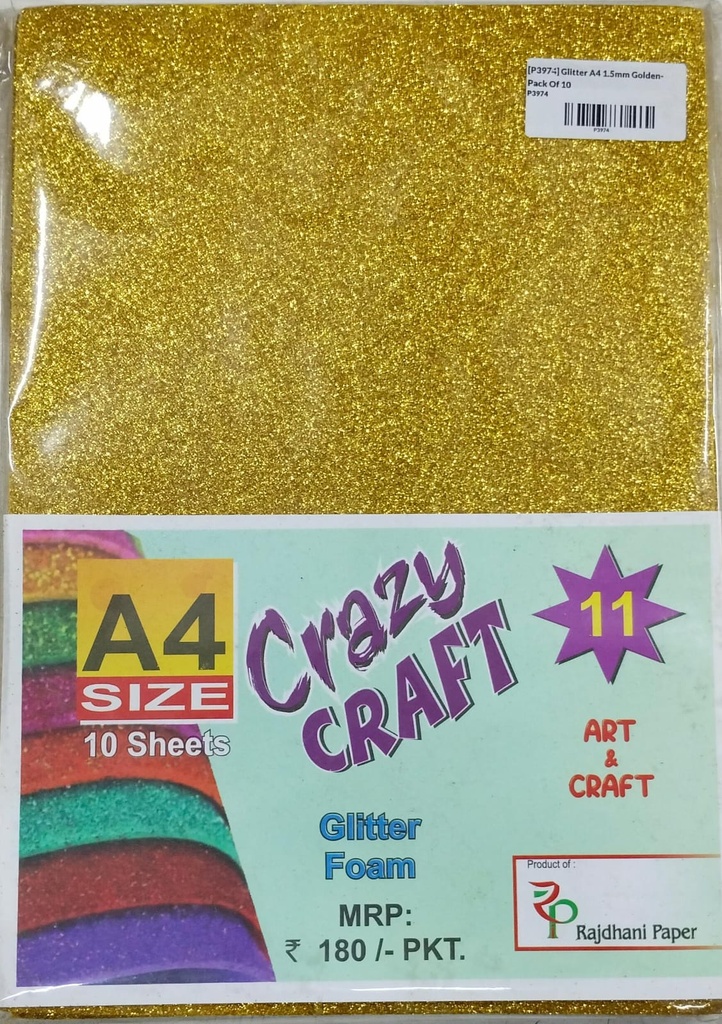 Glitter Foam Sheet A4 Golden 1.75mm Pack Of 10 (B200)